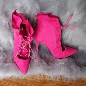 Pink Suede Ruffle Lace Stiletto Womens 9